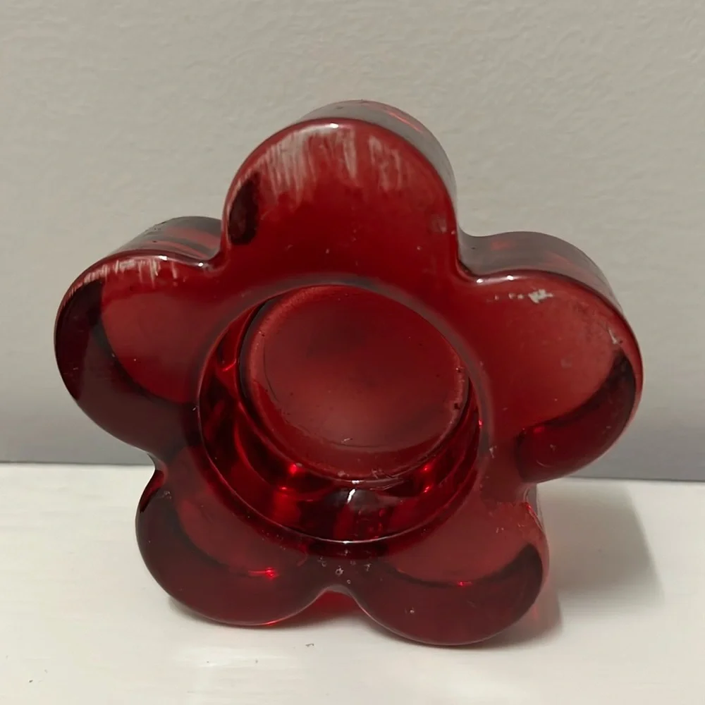 Red Glass Flower Votive Candle Holder